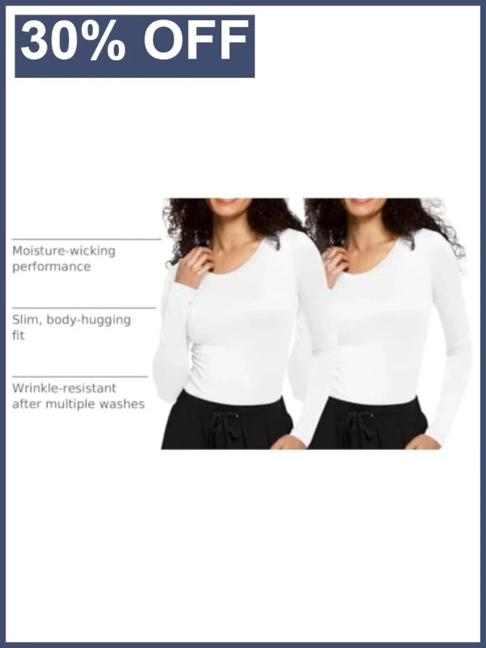 2 Pack Women's Long Sleeve Underscrub Crew Neck Slim Fit Wrinkle Resistant